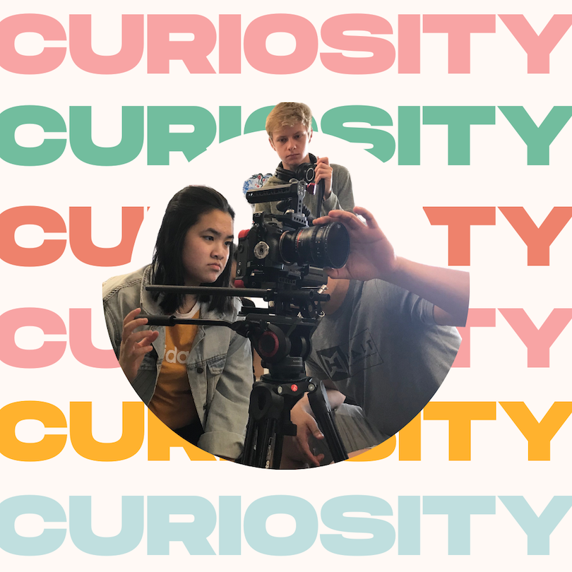 graphic with the word curiosity splayed in the background
