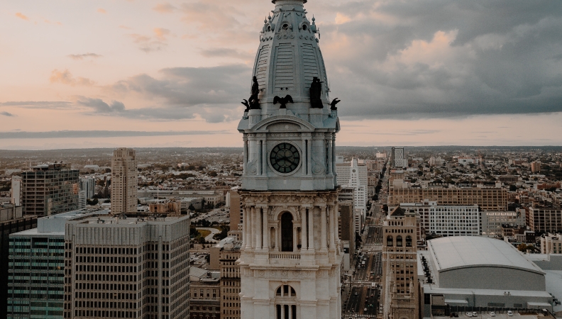 bird's eye view of Philadelphia's City Hall building