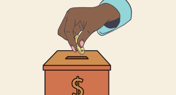 graphic of a hand putting a coin into a tip box