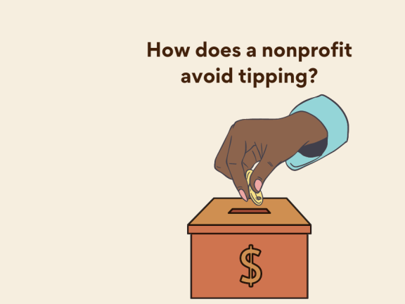 a graphic of a hand putting a coin into a box with a dollar sign on the front