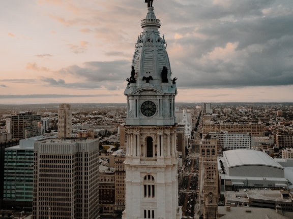 bird's eye view of Philadelphia's City Hall building
