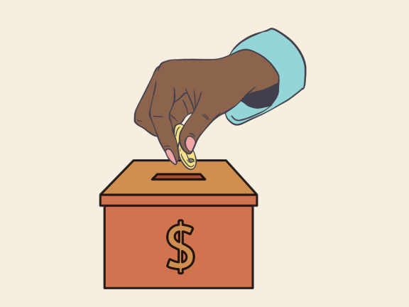 graphic of a hand putting a coin into a tip box